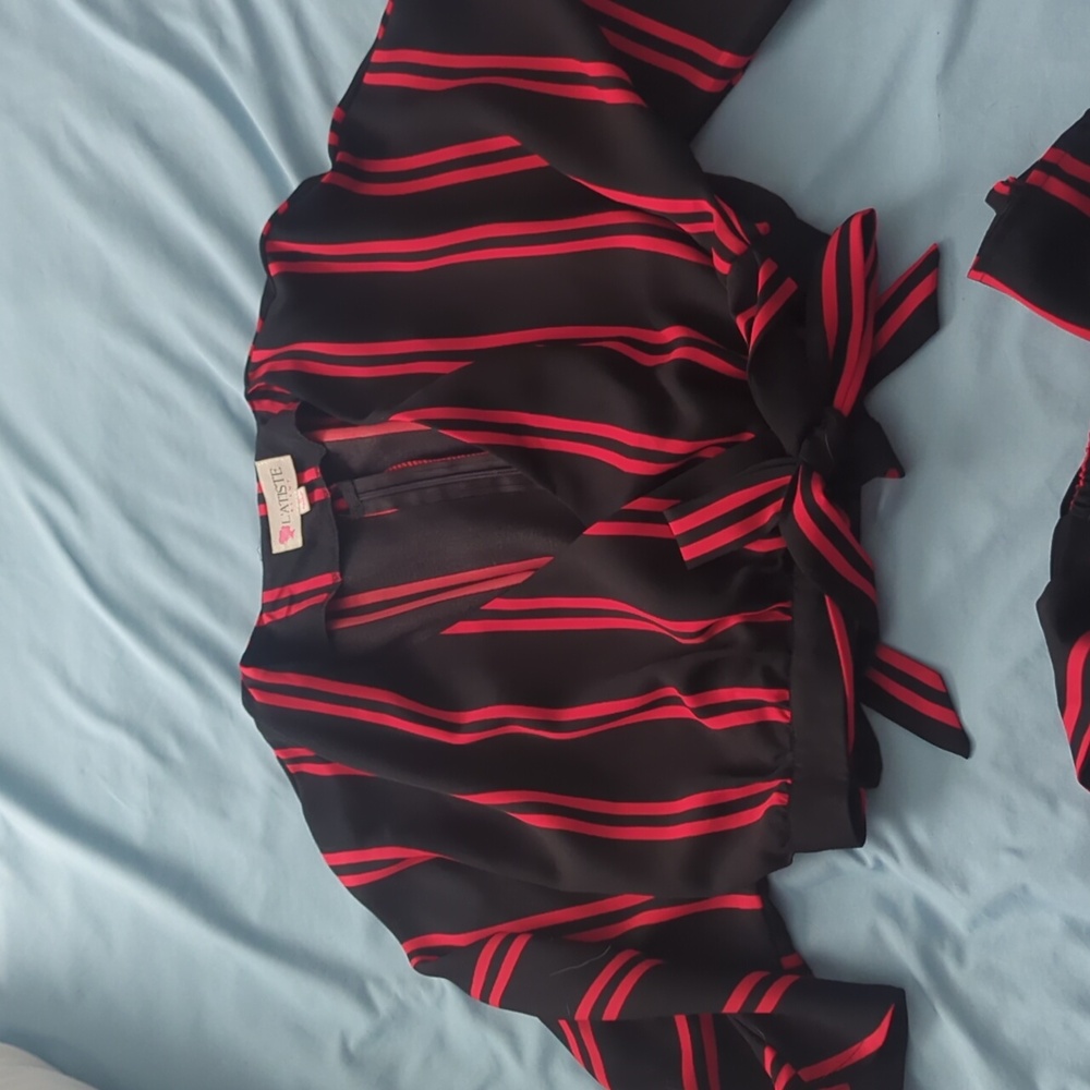 L'atiste matching set, black and red stripe crop top and wide leg pants